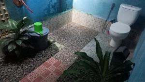a bathroom with a toilet and plants in it at Brown Bamboo Guest house & jungle trekking orang-utan in Bukit Lawang