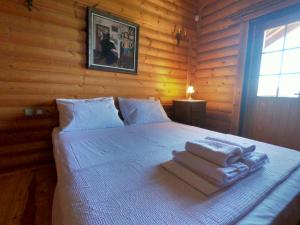 une chambre avec un lit avec des serviettes dessus dans l'établissement Villa Katia, à Agiokampos