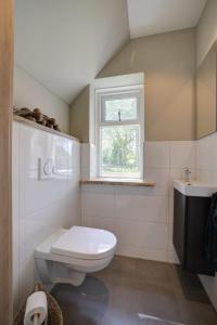 a white bathroom with a toilet and a sink at Drents moment in Benneveld +16 photos