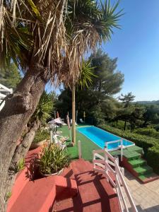 a resort with a pool and a palm tree at Residence Villa la Palmas in Porto Azzurro