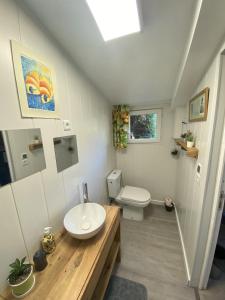 a bathroom with a sink and a toilet at Chambre à la venelle in Caen