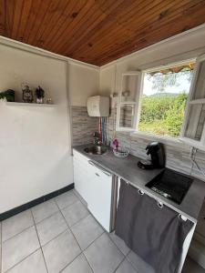 a small kitchen with a sink and a window at Maisonnette à la campagne in Colombier-le-Jeune