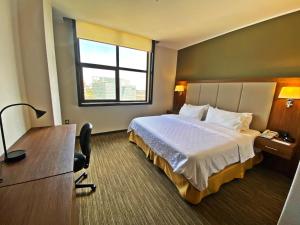 a hotel room with a bed and a desk and a window at Holiday Inn Express Mexico Santa Fe, an IHG Hotel in Mexico City