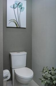 a bathroom with a white toilet and a picture at Casa Salles Hotel Boutique in Tequila