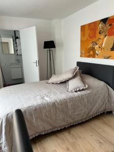 sypialnia z łóżkiem i dwiema poduszkami w obiekcie 2 bedroom apartment 1 floor in Blankenberge Vrijheidstraat 3 w mieście Blankenberge