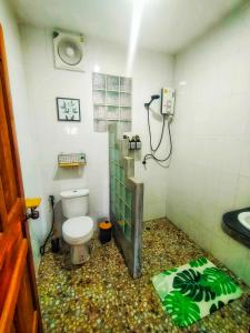 a bathroom with a toilet and a shower and a sink at Koh Tao -Tropical Apartments in Koh Tao