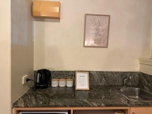 a kitchen with a counter top and a sink at Entire Studio Apartment in St Kilda FREE PARKING WIFI BEACH WALK in Melbourne