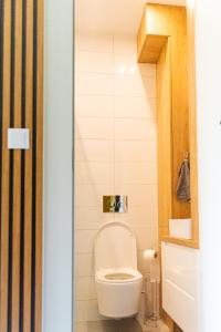 a small bathroom with a toilet in a room at Apartament Słoneczny Rabka Zdrój in Rabka-Zdroj