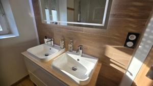 a bathroom with a white sink and a mirror at ARKANA, appartement avec 2 places de parking in Dole +16 photos