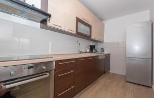 una cucina con mobili in legno e un frigorifero in acciaio inossidabile di 4 Bedroom Awesome Home In Sibenik a Piramatovci