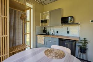Η κουζίνα ή μικρή κουζίνα στο Huoneisto elokuvateatterilla Studio apartment with the movie theater