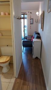 a hallway with a toilet and a couch in a room at Petit chalet dans résidence in Font-Romeu-Odeillo-Via +14 photos