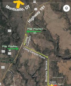 a map of the mile marker of long canyon point at Indian Canyon Ranch in Verdure