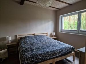 Ένα ή περισσότερα κρεβάτια σε δωμάτιο στο Apartament Sosny 2,3 nad jeziorem OTW Borówno Wielkie
