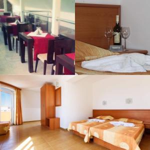 ein Hotelzimmer mit einem Bett und einem Esszimmer in der Unterkunft Concordia Plaza 2 in Primorsko