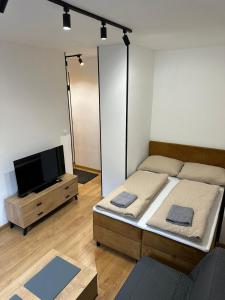 Posteľ alebo postele v izbe v ubytovaní Apartmán BB-centrum3