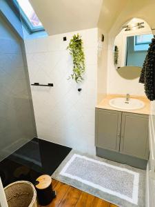 a bathroom with a sink and a mirror at La Villa Bligny in Étretat +62 photos