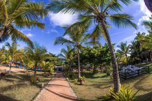 a path through a park with palm trees at Pousada Cheiro de Mar in Nova Viçosa