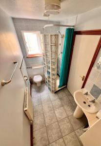 a small bathroom with a toilet and a sink at Devon Bungalow in Holsworthy +10 photos