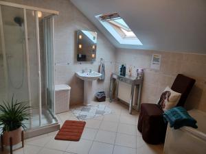 a bathroom with a shower and a sink and a toilet at Country Haven eircode H54 AK31 in Galway