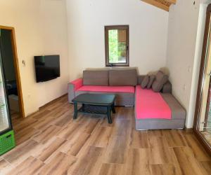 a living room with a couch and a tv at Guest house SARA in Čapljina