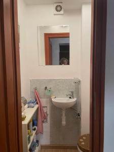 a bathroom with a sink and a mirror at Liliom a Strandnál in Balatonfüred +18 photos