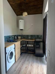 a kitchen with a washing machine and a washer at Khimshura in Khimshi