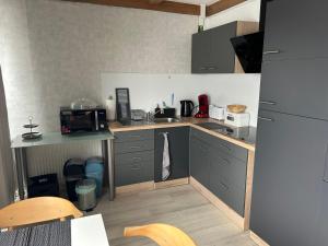 a small kitchen with a sink and a microwave at Must love dogs in Koblenz +10 photos