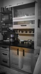 a kitchen with a counter top in a kitchen at Apartament ,,Kraina Alicji'' in Wałbrzych +38 photos