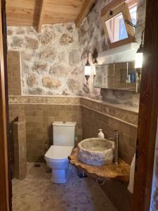 a bathroom with a white toilet and a sink at Villa Noble in Faralya +14 photos