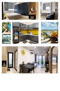 a collage of photos of a kitchen and a living room at Bông homestay Nera Garden, Huế in Thôn Văn Dương