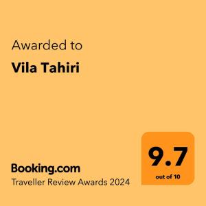 Πιστοποιητικό, βραβείο, πινακίδα ή έγγραφο που προβάλλεται στο Vila Tahiri 3