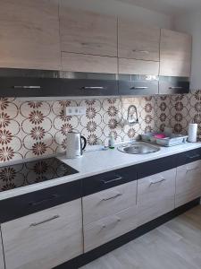 a kitchen with a sink and a counter top at Apartments FAMILY & FRIENDS -free parking in Sarajevo