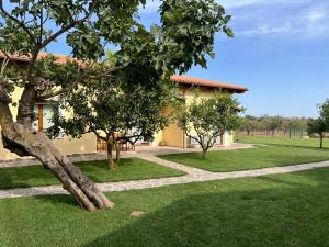 a yellow house with trees in front of it at Agriturismo Il Podere Alghero in Alghero