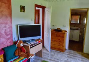 a living room with a tv and a teddy bear at Seosko domacinstvo Gardic in Užice