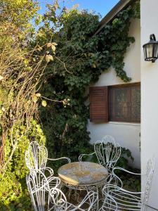 un tavolo e delle sedie davanti a un edificio di Departamento Céntrico 3 a El Bolsón