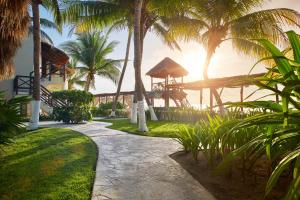 a beach with palm trees and palm trees at Desire Riviera Maya Resort in Puerto Morelos