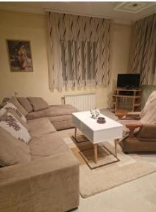 un salon avec un canapé et une table dans l'établissement Marija Apartment br 1, à Bitola