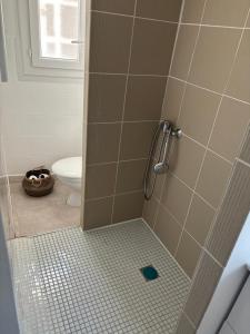 une salle de bain avec douche et toilettes dans l'établissement Maisonnette face au Garlaban, à Roquevaire