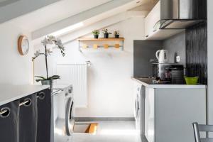 a small kitchen with a sink and a stove at Le Perchoir Tassin - Clim & Proche Campus du numérique in Tassin-la-Demi-Lune