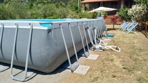 a large inflatable pool is set up in a yard at Casa Flora in Monteverdi Marittimo