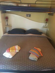 a bunk bed with two pillows on top of it at Chalet10Ardèche in Les Vans
