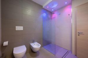 a bathroom with a shower and a toilet and a sink at Residence Desiree in Riva del Garda