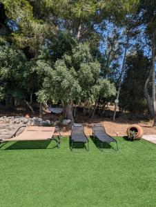 a group of chairs sitting on a lawn at Casa Martí in El Vendrell