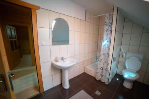 a bathroom with a sink and a toilet at Vivien vendégház in Borzont