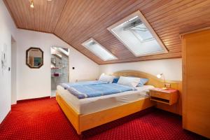 a bedroom with a large bed with a skylight at Haus Schönblick in Willingen +208 photos