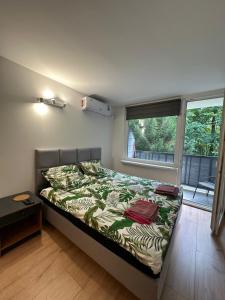 a bedroom with a bed and a window at Apartament 221 przy Niedźwiadku in Polanica-Zdrój