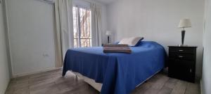 a bedroom with a blue bed and a window at Hermoso Departamento En Mendoza in Godoy Cruz