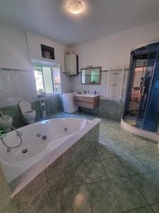 a large bathroom with a large tub and a toilet at Casa Giulia in Genoa +13 photos