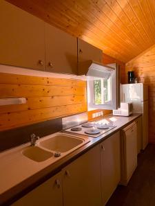 kuchnia ze zlewem i blatem w obiekcie Camping Onlycamp L'Orée d'Alsace w mieście Wasselonne